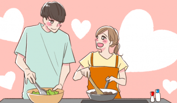 一緒に料理をするカップルのイラスト