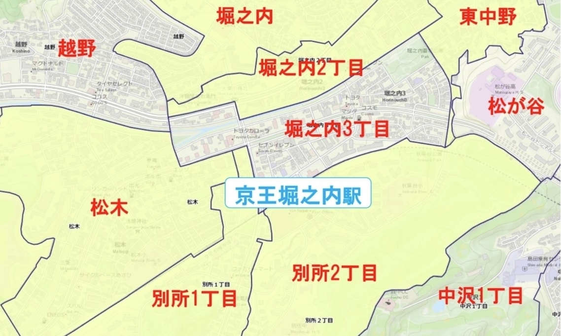 京王堀之内駅周辺の粗暴犯の犯罪件数マップ