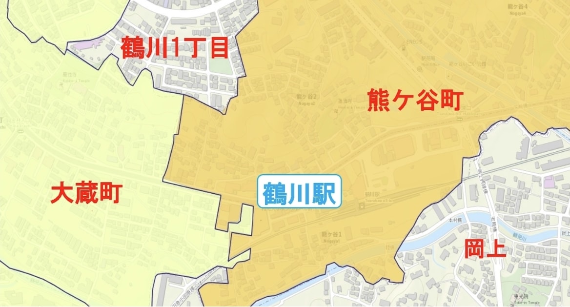 鶴川駅周辺の粗暴犯の犯罪件数マップ