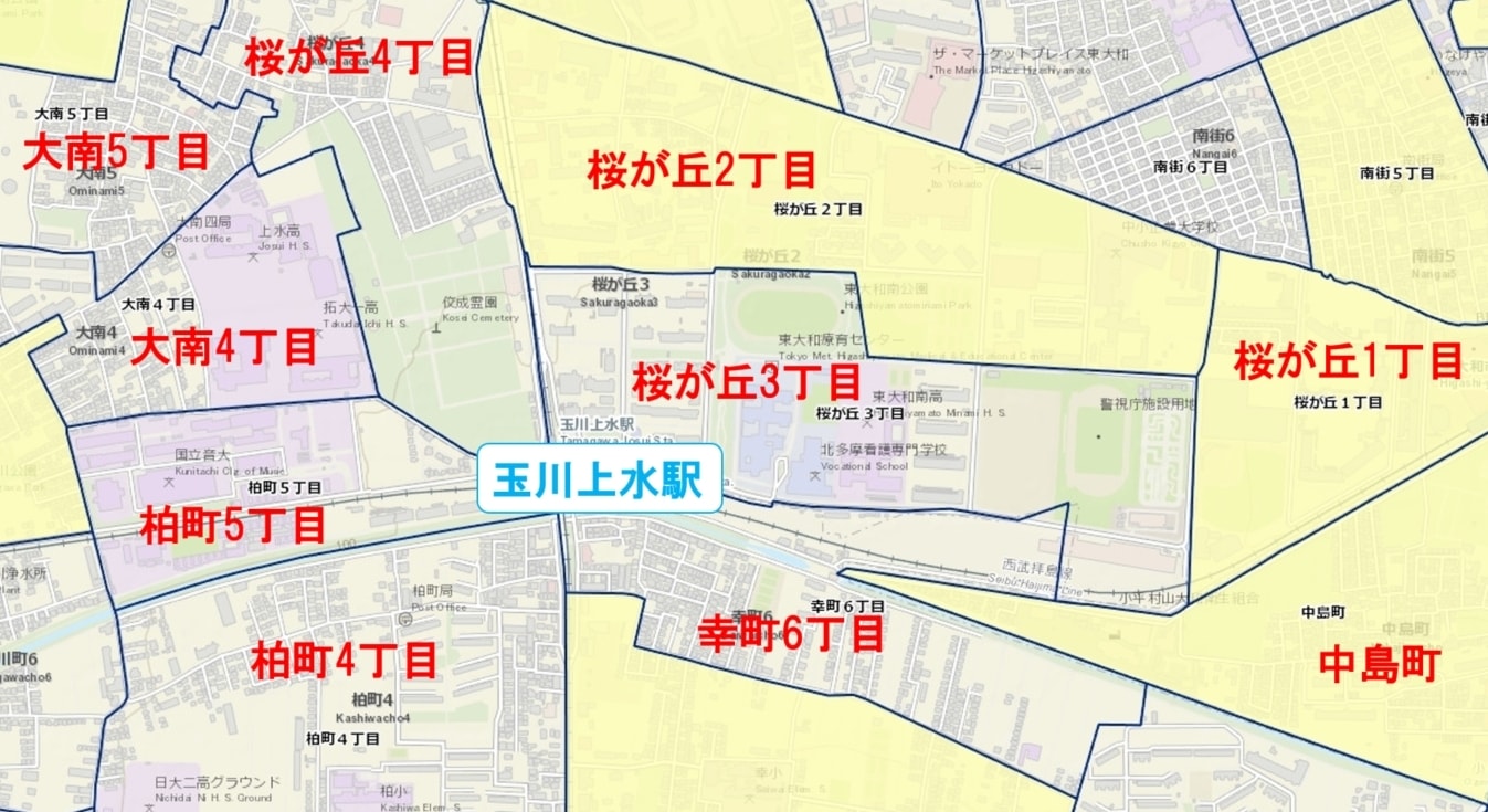 玉川上水駅周辺の粗暴犯の犯罪件数マップ