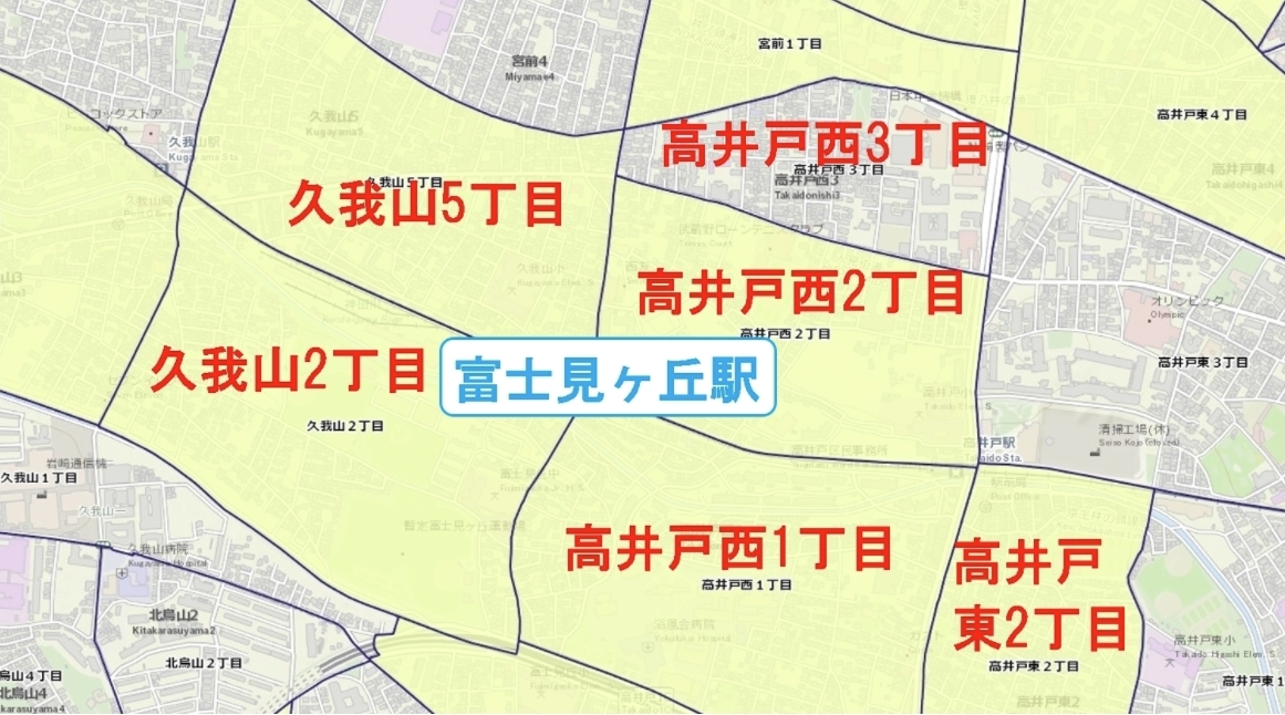 富士見ヶ丘駅周辺の粗暴犯の犯罪件数マップ