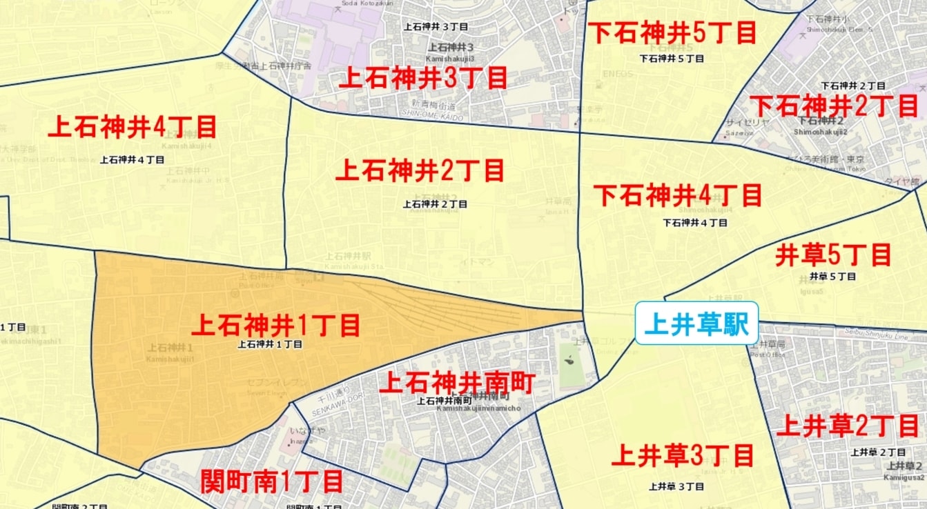 上井草駅周辺の粗暴犯の犯罪件数マップ