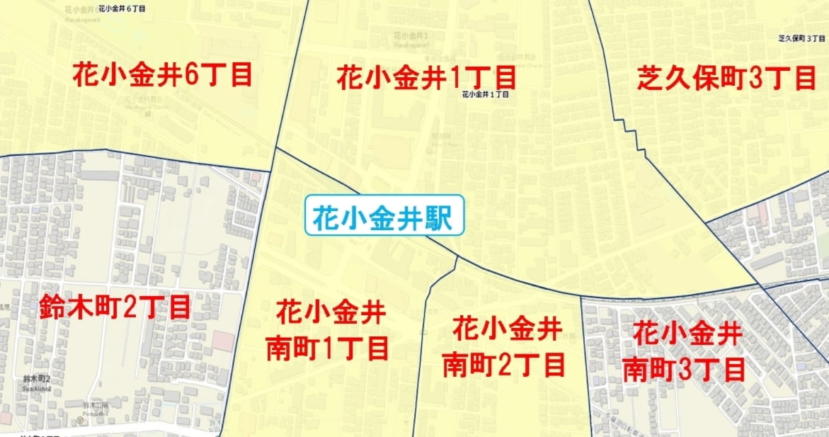 花小金井駅周辺の粗暴犯の犯罪件数マップ