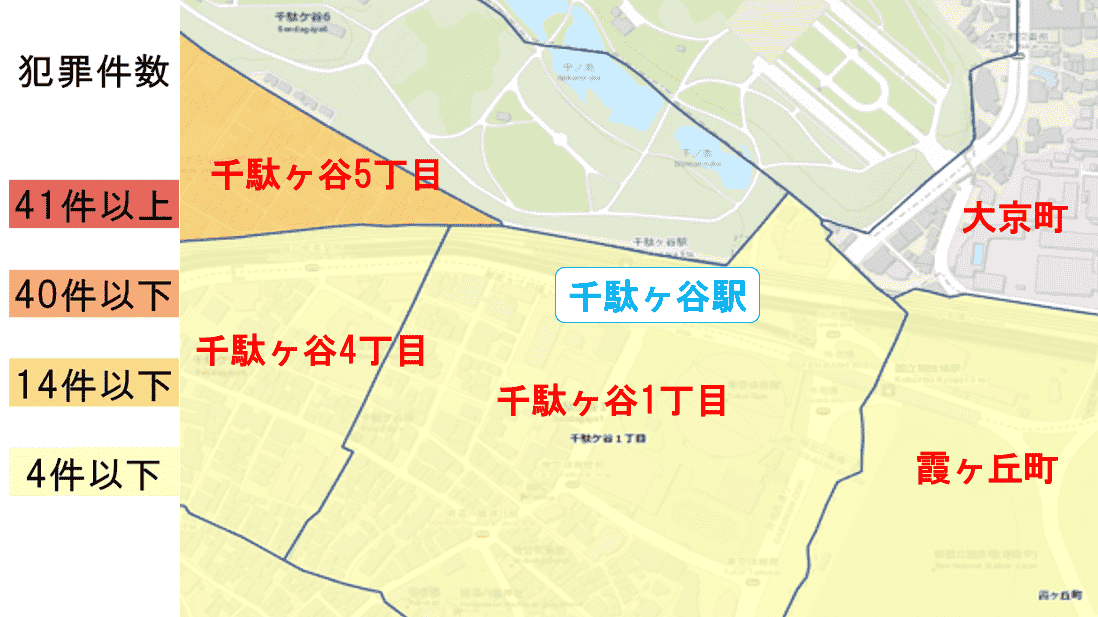 千駄ヶ谷駅周辺の粗暴犯の犯罪件数マップ