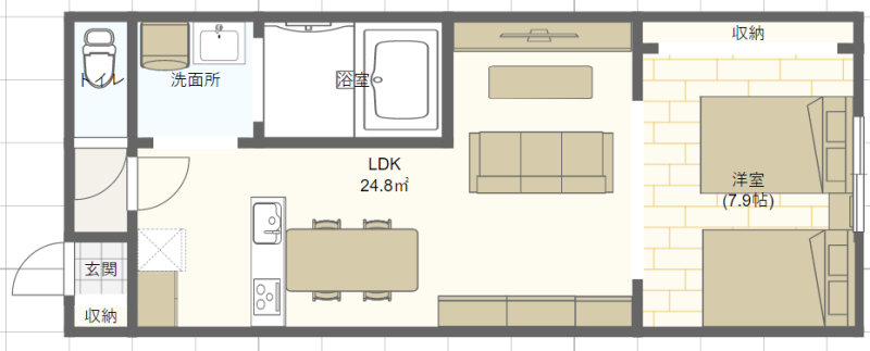 1LDKで4人暮らしする場合の家具配置例