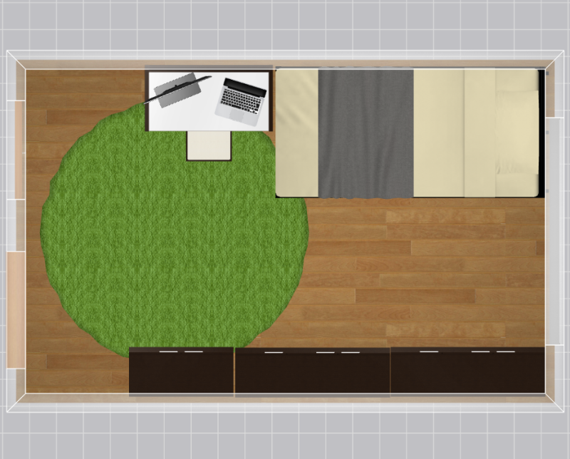 6畳で長方形のお部屋の家具配置例