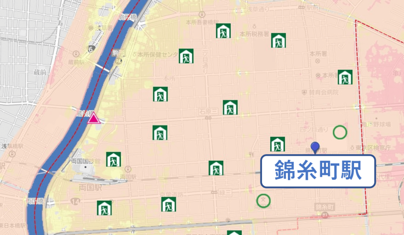 錦糸町付近のハザードマップ