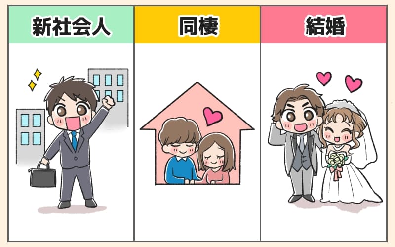 人生の節目で引っ越しを考える人達のイラスト