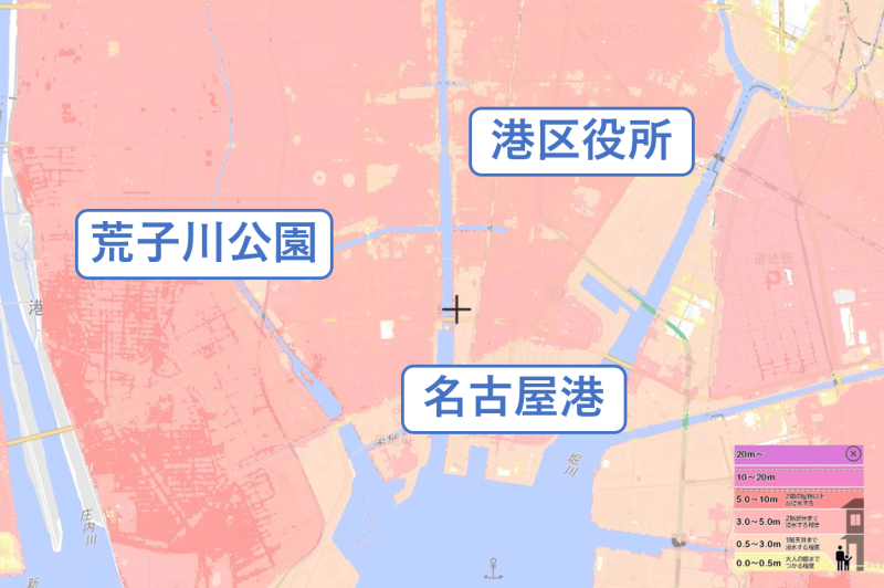 名古屋港付近のハザードマップ