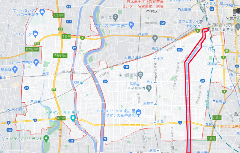 名古屋市中川区の中川運河周辺の地図