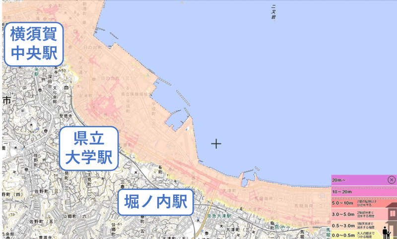 横須賀市内の災害リスクが分かる図