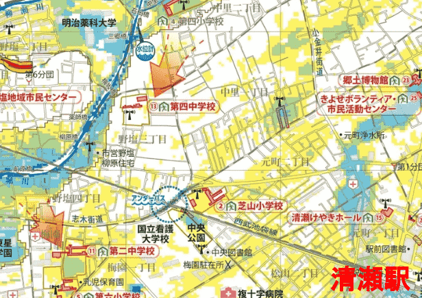 清瀬駅周辺のハザードマップ