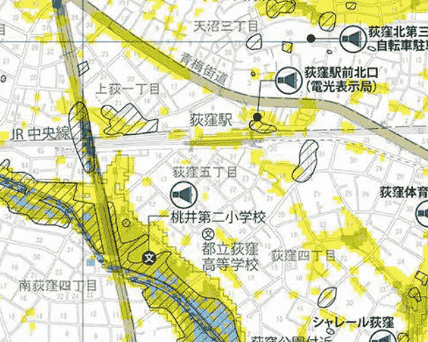 荻窪駅周辺のハザードマップ
