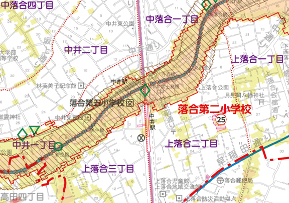 中井駅周辺のハザードマップ