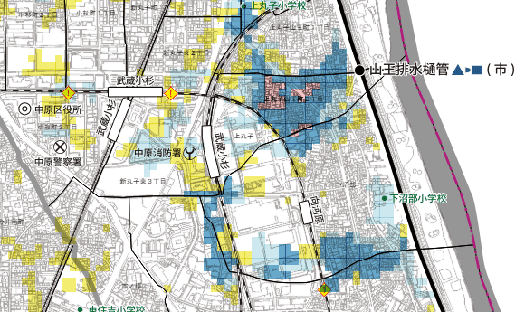 武蔵小杉駅周辺のハザードマップ