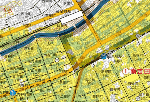 黄金町駅周辺のハザードマップ