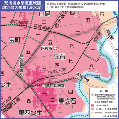 京成立石駅周辺のハザードマップ