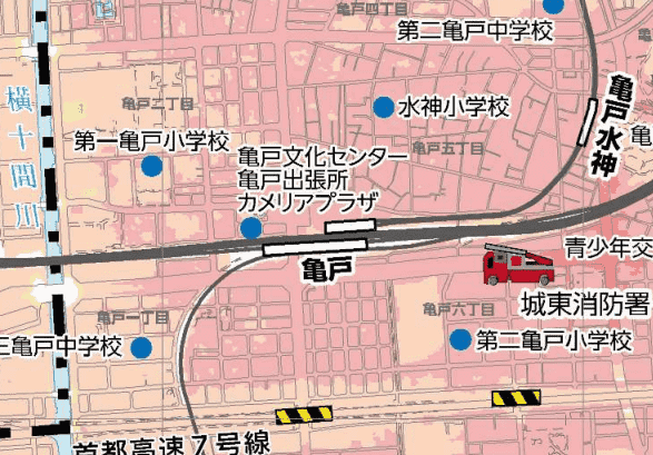 亀戸駅周辺のハザードマップ