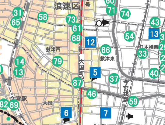 大国町駅周辺のハザードマップ