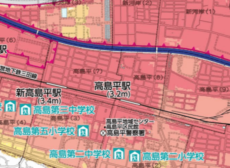 高島平駅周辺のハザードマップ