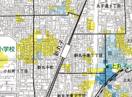 新丸子駅周辺のハザードマップ