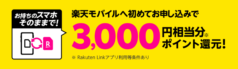 お持ちのスマホそのままOK！初めてお申し込みで3,000円相当分のポイント還元！