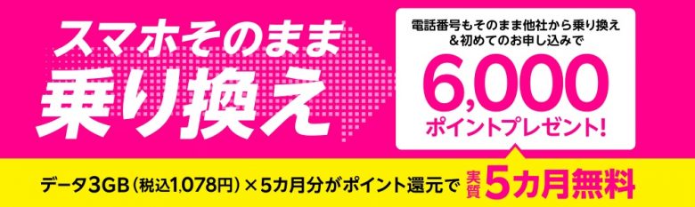 【楽天モバイル】スマホそのまま乗り換え6000ポイントプレゼント