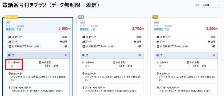 World eSIM韓国プランのネットワーク