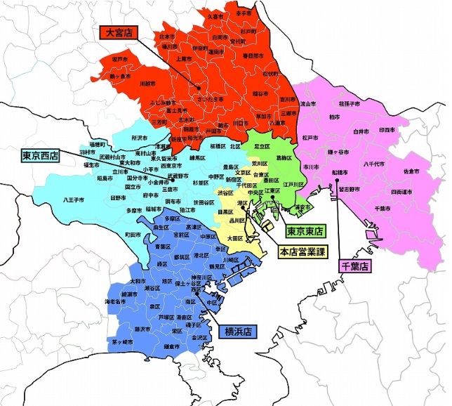 長谷工リフォーム 関東の工事対応可能エリアの地図