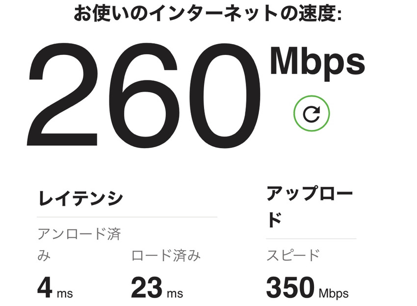 fast.comのネット回線速度計測画面