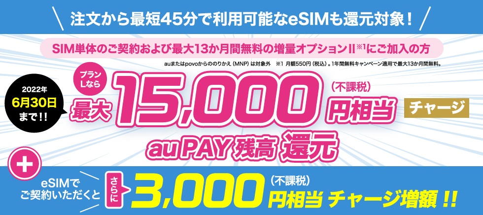 UQモバイル15000円キャッシュバック