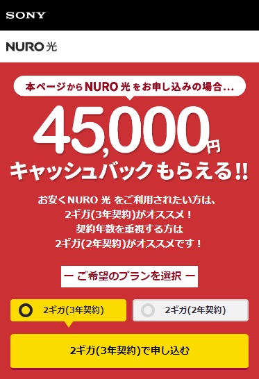 NURO光 公式サイトの申し込み画面