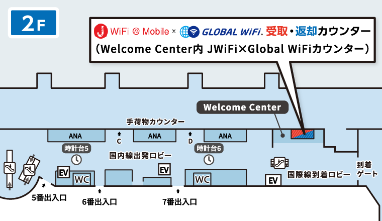 グローバルWiFiの羽田空港の設置場所_第2ターミナル_カウンター