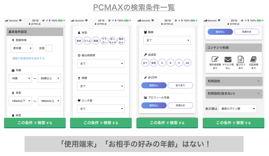 PCMAXの検索条件一覧