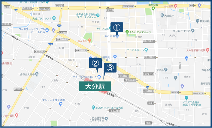 大分駅周辺の地図