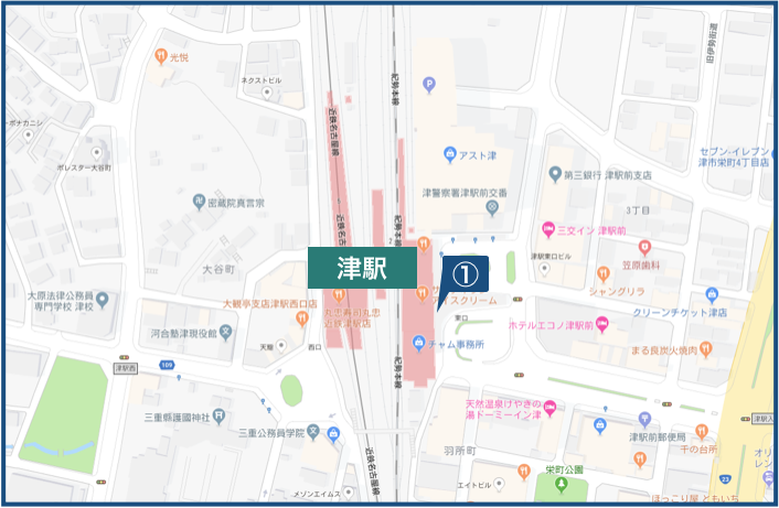 津駅周辺の地図