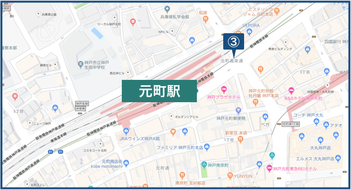 元町駅周辺の地図