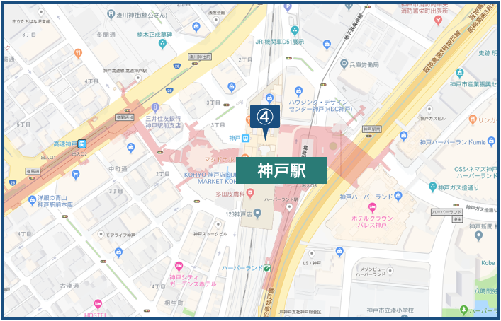 神戸駅周辺の地図