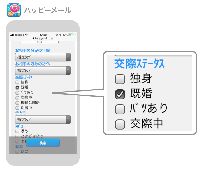 ハッピーメールの交際ステータス