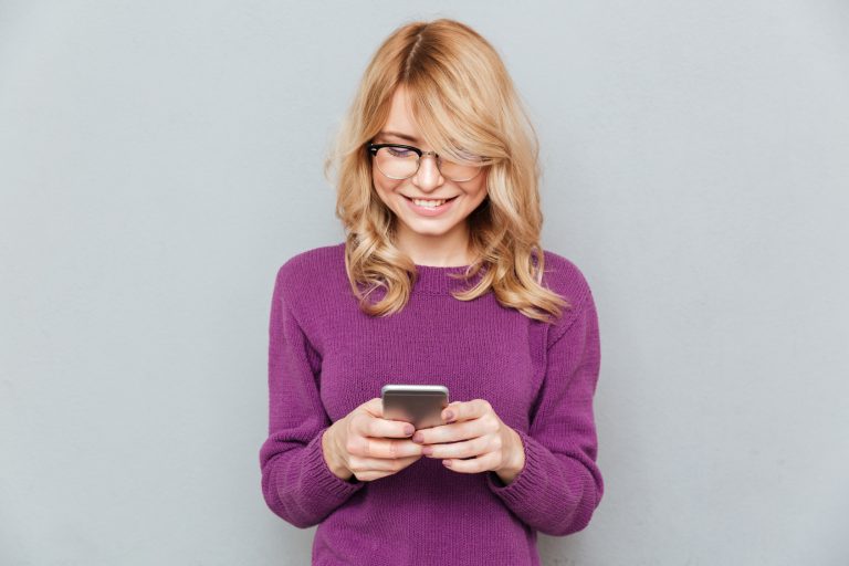 Woman with phone isolated