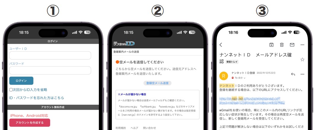 ナンネットIDの登録手順