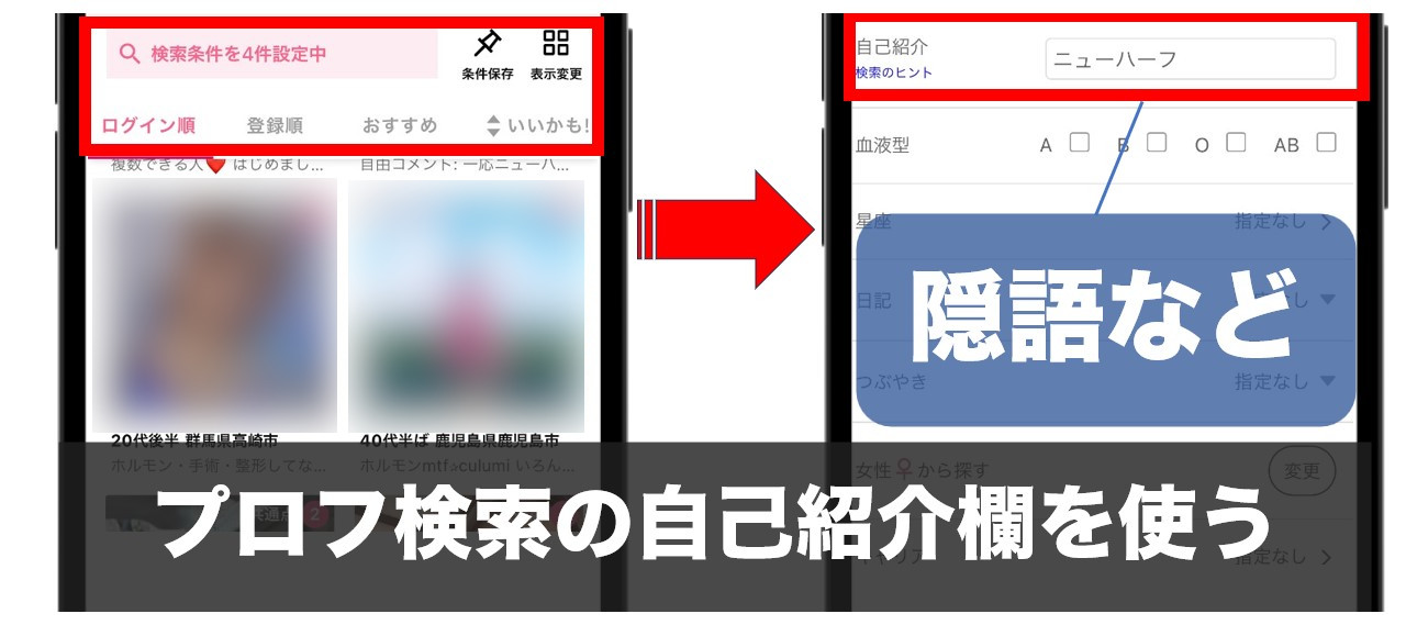 プロフ検索の自己紹介欄でニューハーフを探す