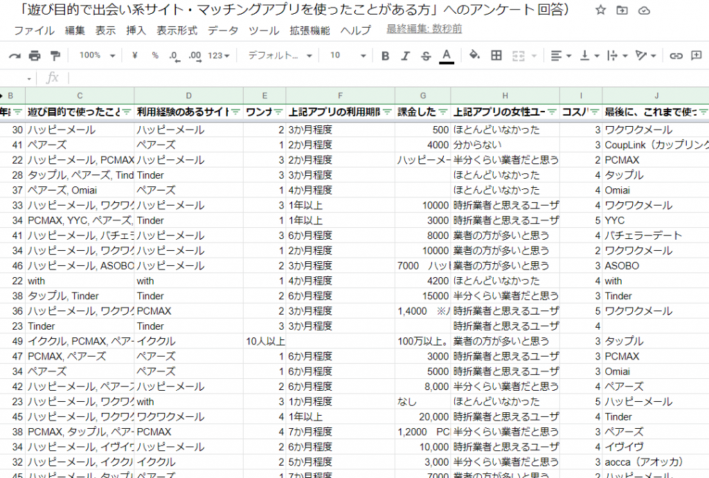 アンケート取得画面