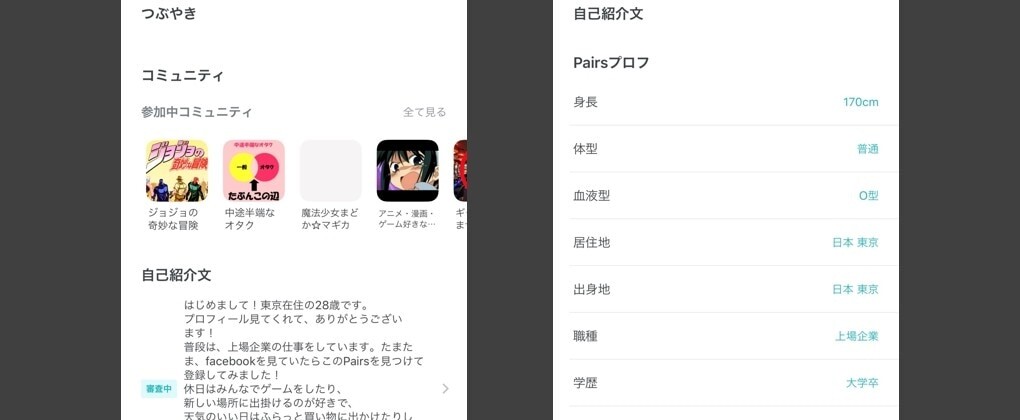 ペアーズプロフィール