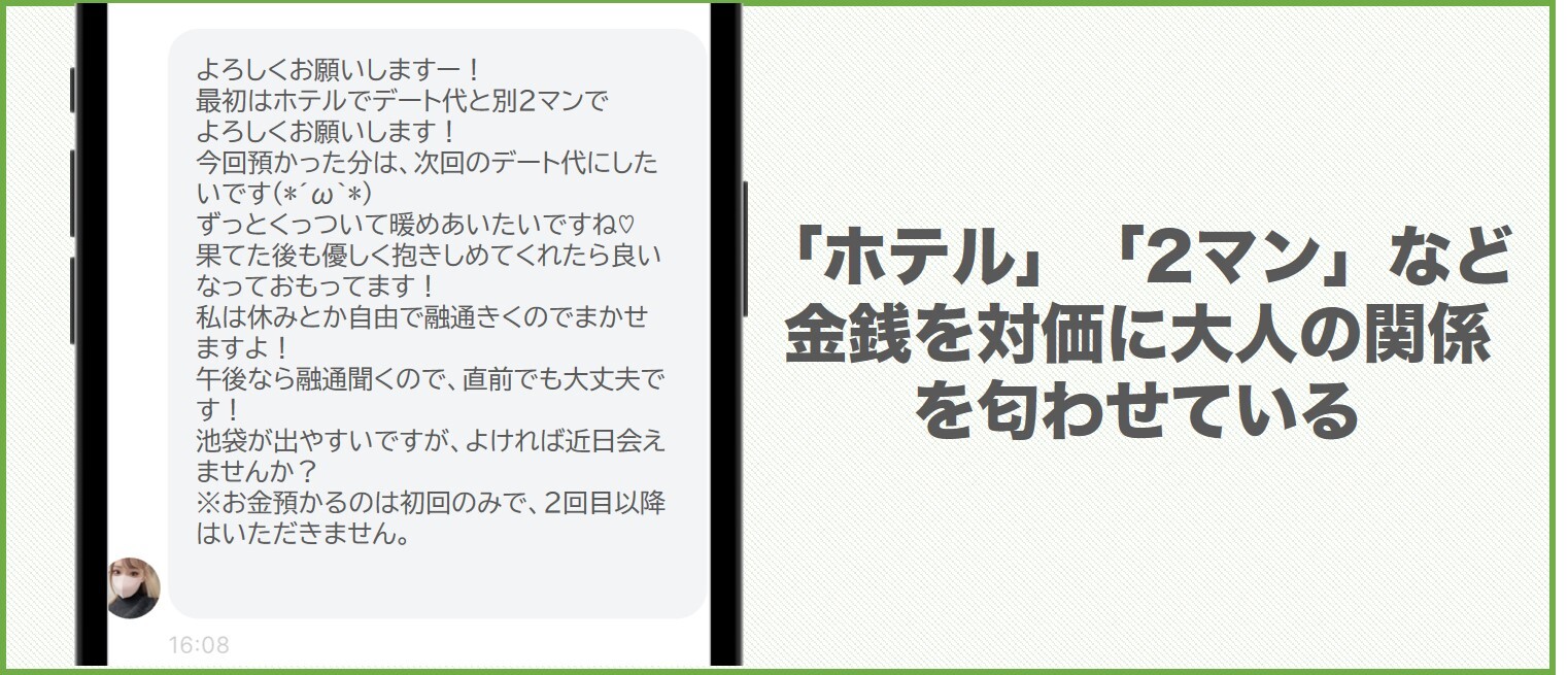 対価に金銭を退会に大人の関係を匂わせている