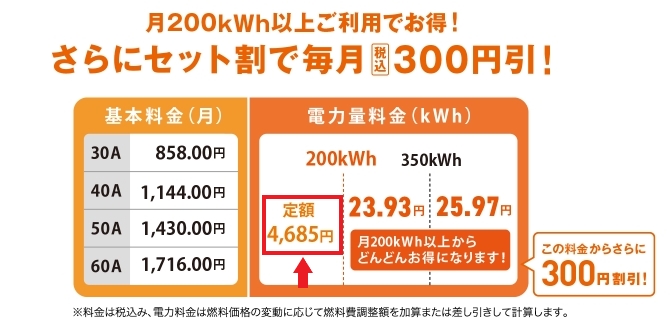 ニチガスの電気は200kWhまで定額