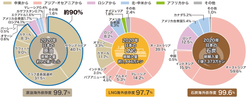 日本のエネルギー資源の海外依存率グラフ